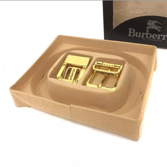 Burberry Logo Gold Tone Belt Buckle 2 Set - Picture 1 of 8